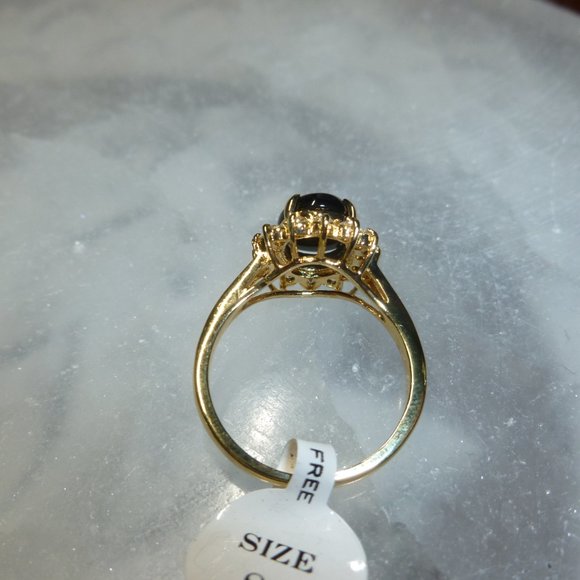 18k Yellow Gold EP Onyx Halo Swarovski Crystal Dolphin Ore Ring - Picture 5 of 11